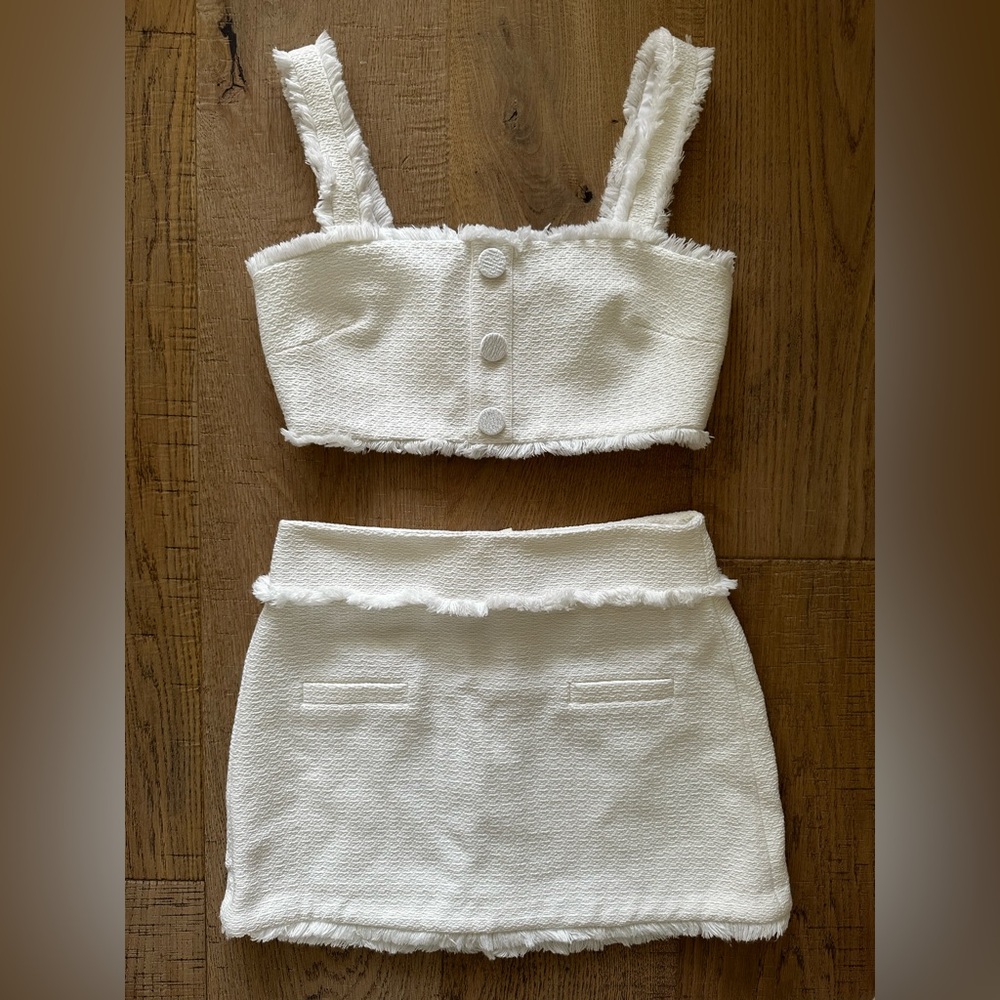 Alexis White Mini Skirt and Cropped Top Set